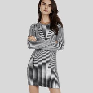 Express Black and Grey  Striped Long Sleeve Dress